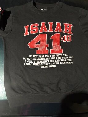 On Fire Black Sweatshirt with Red Isaiah 41:10 Graphic